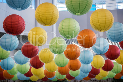 Beautiful ceiling lights in the form of balls.