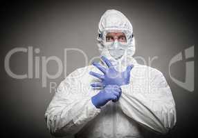 Man With Intense Expression Wearing HAZMAT Protective Clothing A