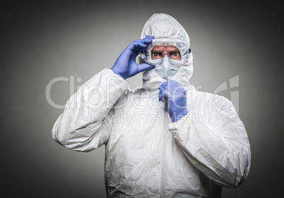 Man With Intense Expression Wearing HAZMAT Protective Clothing A