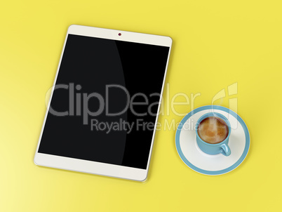 Tablet and coffee cup