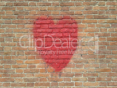 red heart on wall with copy space