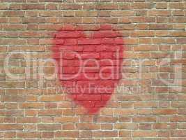 red heart on wall with copy space