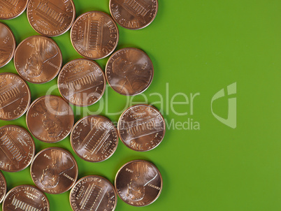 One Cent Dollar coins, United States with copy space