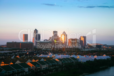 Tampa city skyline, panoramic view at sunset