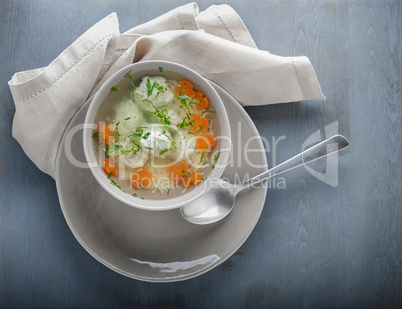 Chicken soup with meatballs and vegetables