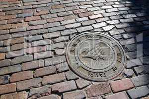 Pavement of brics in old town center Tampa city, at Centro Ybor