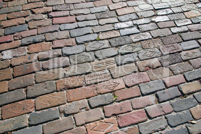 Pavement of brics in old town center Tampa city, at Centro Ybor