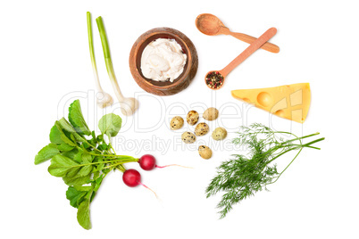 Useful food isolated on white background. View from above.