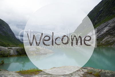 Lake With Mountains, Norway, Text Welcome