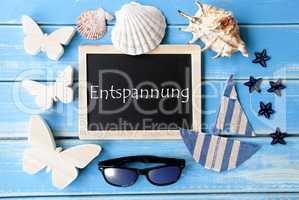 Blackboard With Maritime Decoration, Entspannung Means Relax