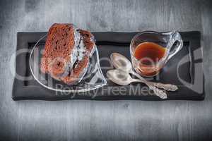 Chocolate cake and coffee.