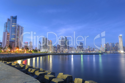 Panama City skyline and Bay of Panama, Central America