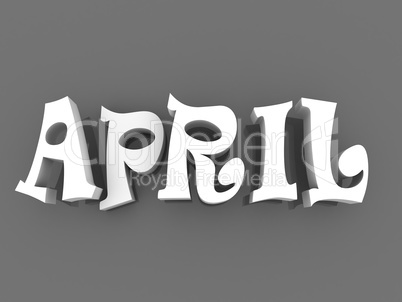 April sign with colour black and white. 3d paper illustration.