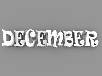 December sign with colour black and white. 3d paper illustration