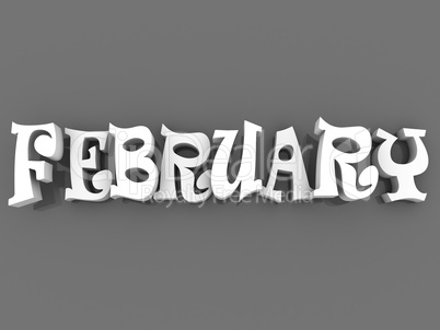 February sign with colour black and white. 3d paper illustration