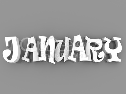January sign with colour black and white. 3d paper illustration.