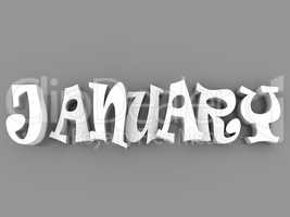 January sign with colour black and white. 3d paper illustration.