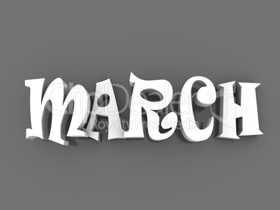 March sign with colour black and white. 3d paper illustration.