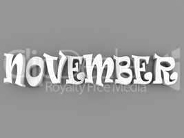 November sign with colour black and white. 3d paper illustration.