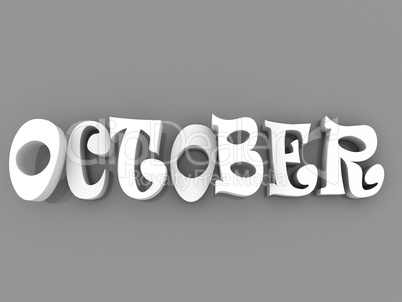 October sign with colour black and white. 3d paper illustration.