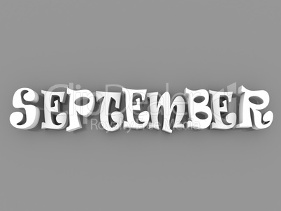September sign with colour black and white. 3d paper illustration.