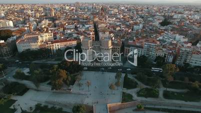 Aerial shot of Valencia with Serranos Towers, Spain