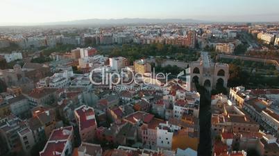 Aerial view of Valencia with architecture and green parks