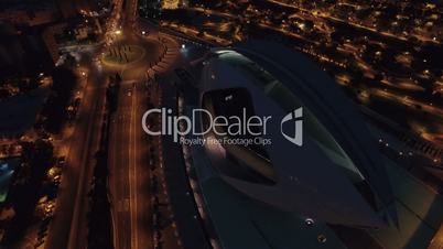 City of Arts and Sciences, night aerial view in Valencia