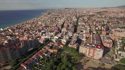 Aerial shot of Barcelona and coastline, Spain
