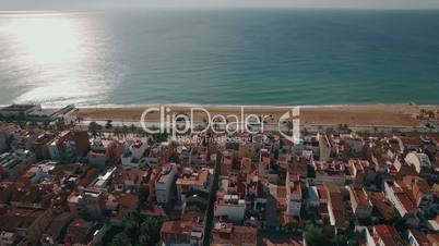 Barcelona on the coast of Mediterranean Sea, aerial shot