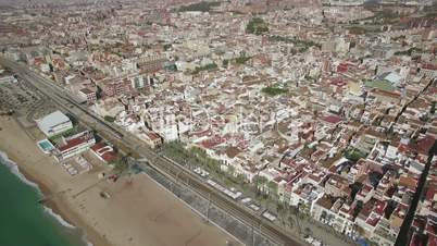 Aerial shot of Barcelona and coast, Spain