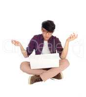 Young Asian teen with laptop.