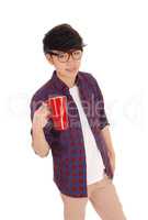 Asian man with coffee tee...