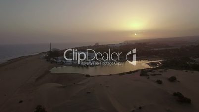 Aerial view of resort on Gran Canaria coast at sunset
