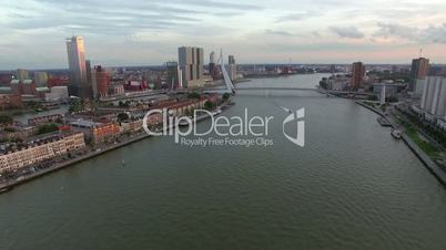 Aerial view of Rotterdam with river and Erasmus Bridge