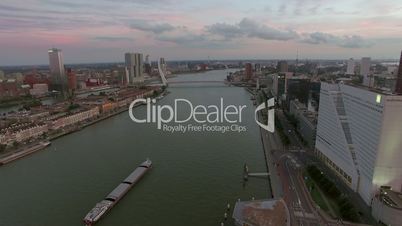 Rotterdam cityscape with Erasmus Bridge, aerial