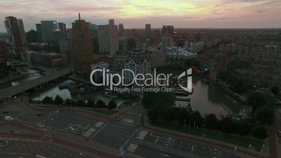 Aerial evening scene of Rotterdam, Netherlands