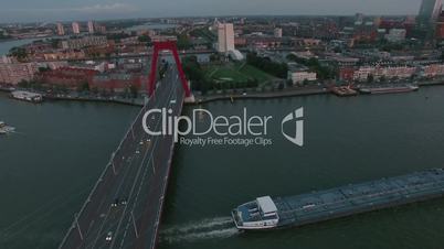 Aerial waterside view of Rotterdam with Willem Bridge