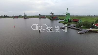 Aerial rural scene with windmills in Netherlands