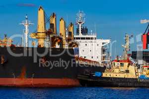 Black cargo ship mooring