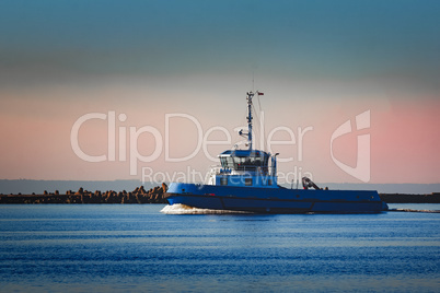 Blue small tug ship