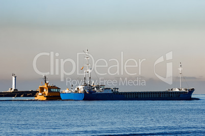 Blue cargo ship