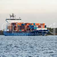 Blue container ship