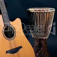 Acoustic guitar with percussion drum