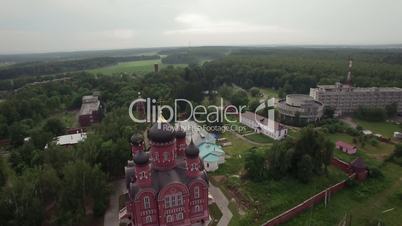 Flying over Cathedral of Ascension in Lukino, Russia