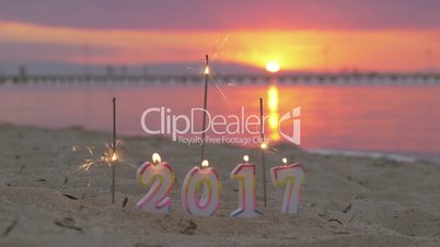 Sparklers and candles 2017 on the beach