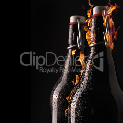 Bottle with flames