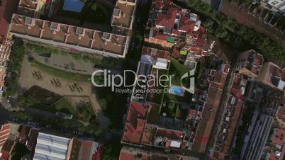 Aerial view of roofs of buildings, Barcelona, Spain
