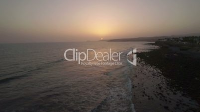 Aerial view of picturesque island landscape in sunset time at the sea, Gran Canaria Island, Spain