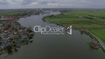 Aerial flight above the Koog Zaandijk, Netherlands.